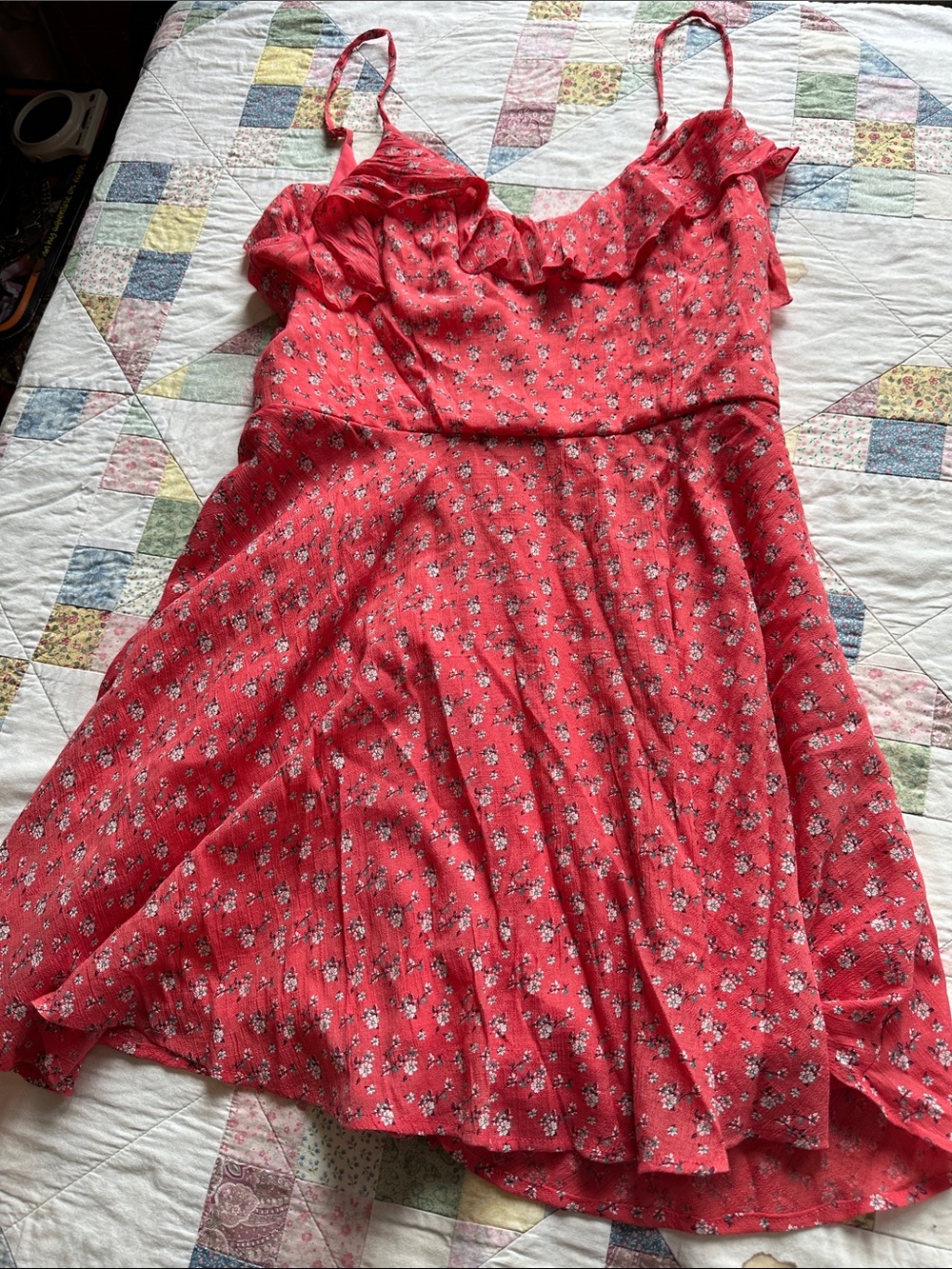 Z—Trixxi Coral Red Floral Ruffle Sundress